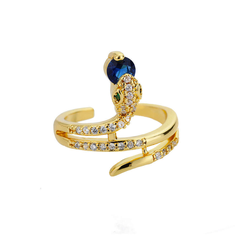 Light luxury temperament ring fashion personality snake ring bracelet two-color electroplating 18K gold ring micro-inlaid zircon jewelry ring Unisex r