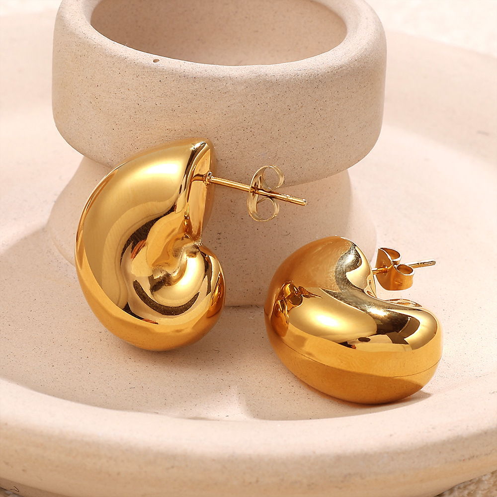 18K Gold Plated Stainless Steel Earrings - New Designer Water Drop Studs, Light Luxury Jewelry H260129