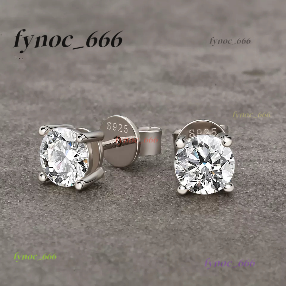 Classic Design Round Cut Vvs 1 Ct Diamond 925 Sterling Silver Gold Plated Stud Moissanite Earrings for Men Women