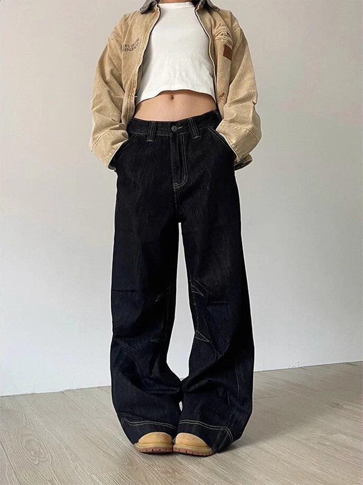 Vintage Y2K Wide Leg Loose Jeans Women Harajuku High Waist Baggy Denim Pants Korean Fashion Streetwear Black Cowboy Trousers Z260313
