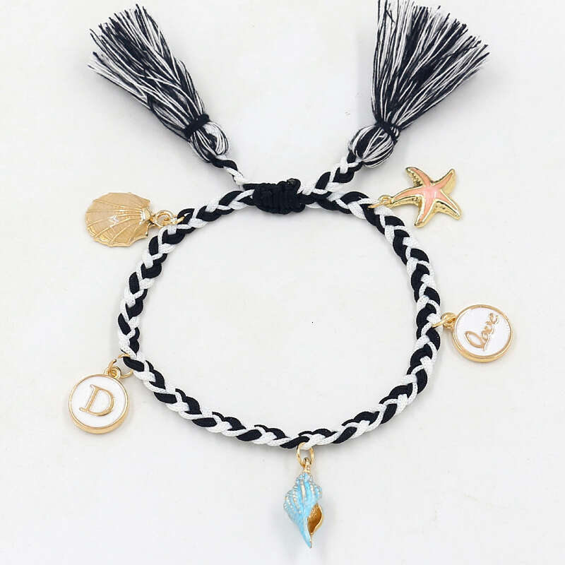 Woven Letter Pendant Bracelets with star Man Jewelry Charm Bracelet As Christmas Gift Hand woven anklets for beach leisure