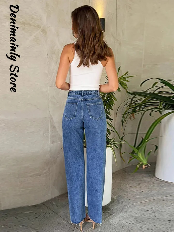 Fashion Full Pearl High Street Woman Jeans Crossed Waist Denim All Match Straight Trousers Rough Selvedge Sweet Girls Pants Z260313