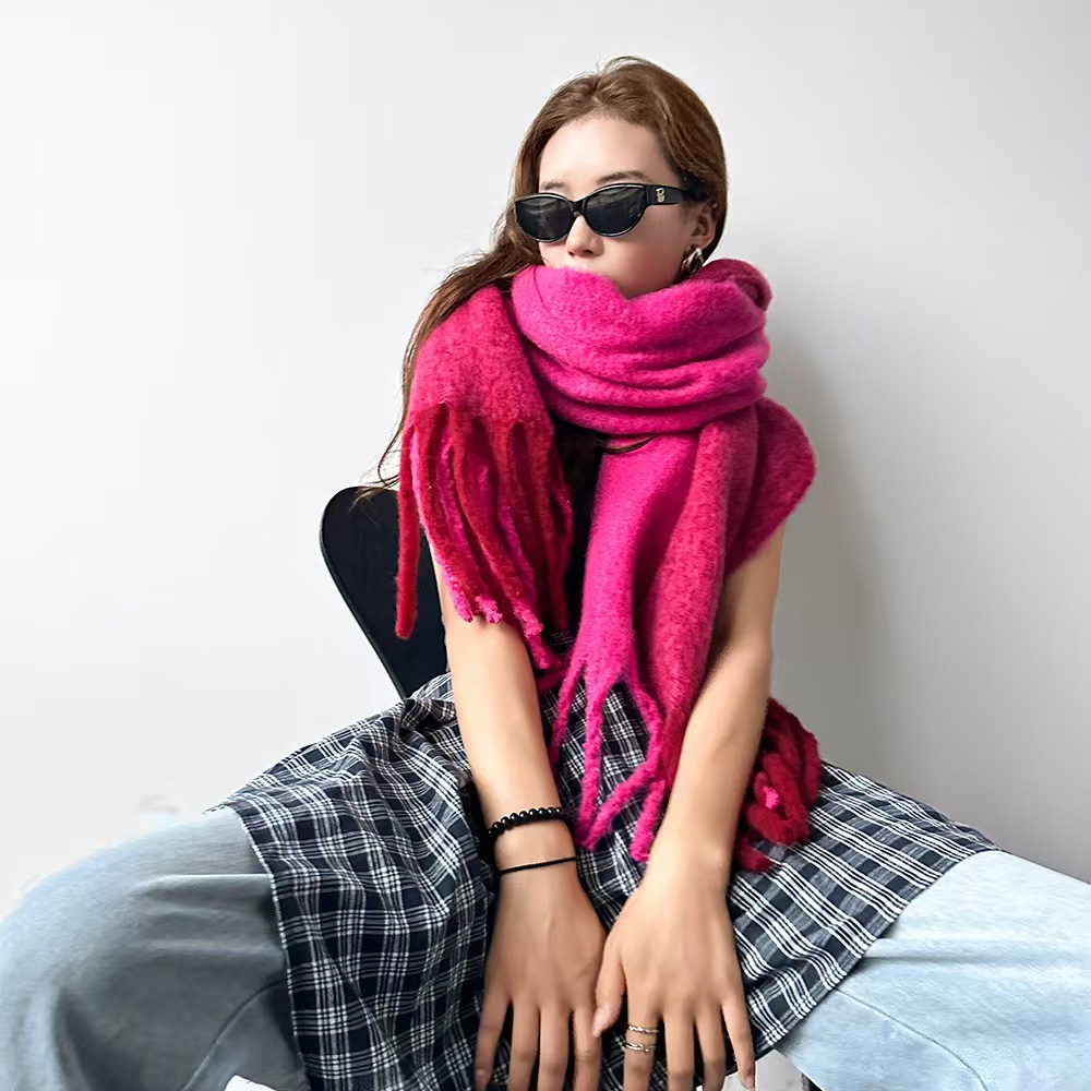 T1524 new mohair solid color scarf medium and long warm neck shawl female high-end scarf