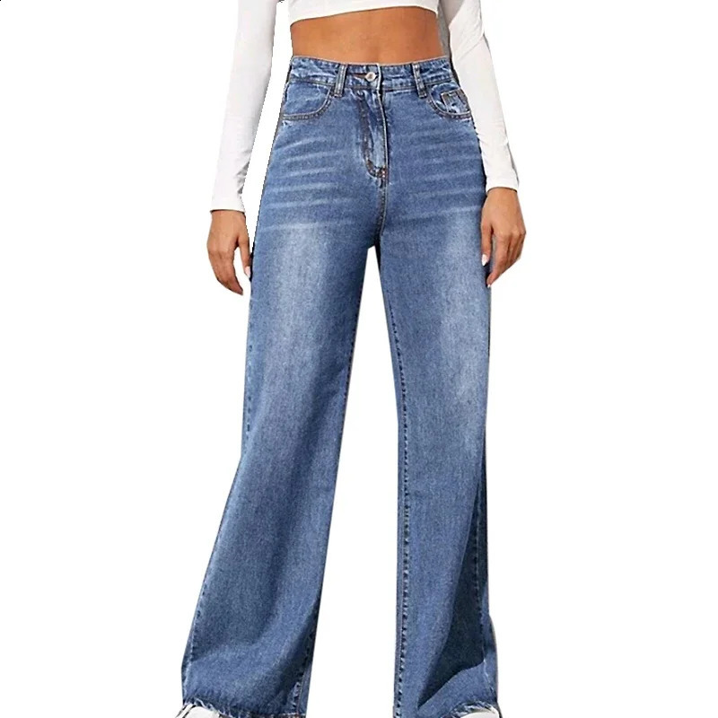 Fashion High Waist Straight Jeans Women Autumn Blue Casual Loose Wide Leg Trousers Striped Palazzo Pants Z260313