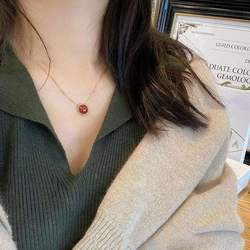 Simple, fashionable and trendy collarbone chain Jewelry Sets Sterling Silver stone Color Change women Lady Party Wedding Gift With Chain