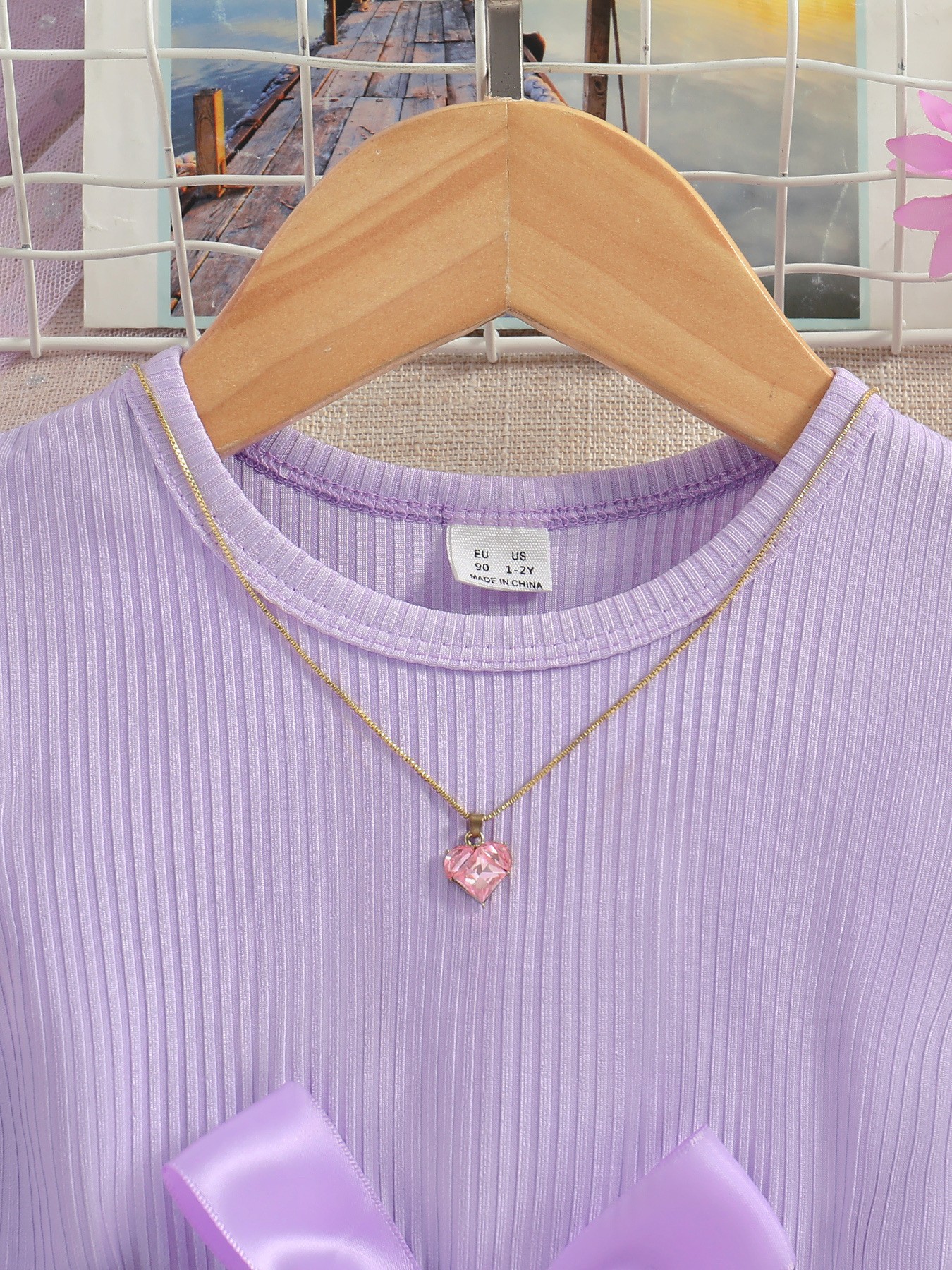 Summer Girls' Floral A-Line Dress with Frilly Sleeves Sweet Butterfly Knot Flower Print Tiered Dresses Purple - KJC8847B