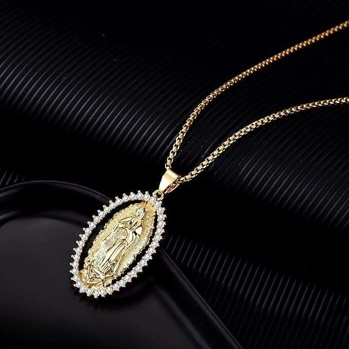 Gold Plated Virgin Necklace - Virgen De Mother Mary Our Lady of Guadalupe Pendant Amulet for Women Jewelry Gift