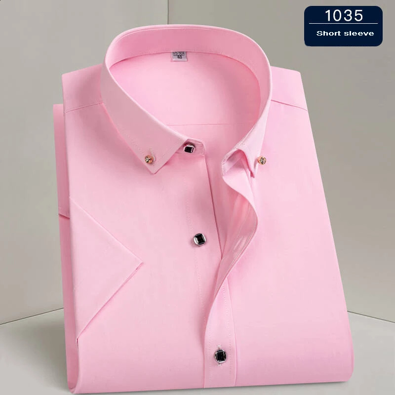 Mens Dress Shirt Formal Thin Business Classic Basic Diamond Button Social White Shirt Short Sleeve Men Clothing 250823