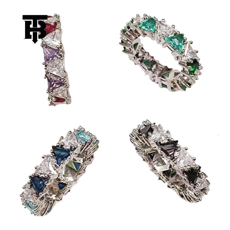 TB BHULAMTE New Product Designer Shiny Gradient Triangle Cut Diamond Ring Personalized Temperament Women's Round Simple Accessories Luxury Jewelr