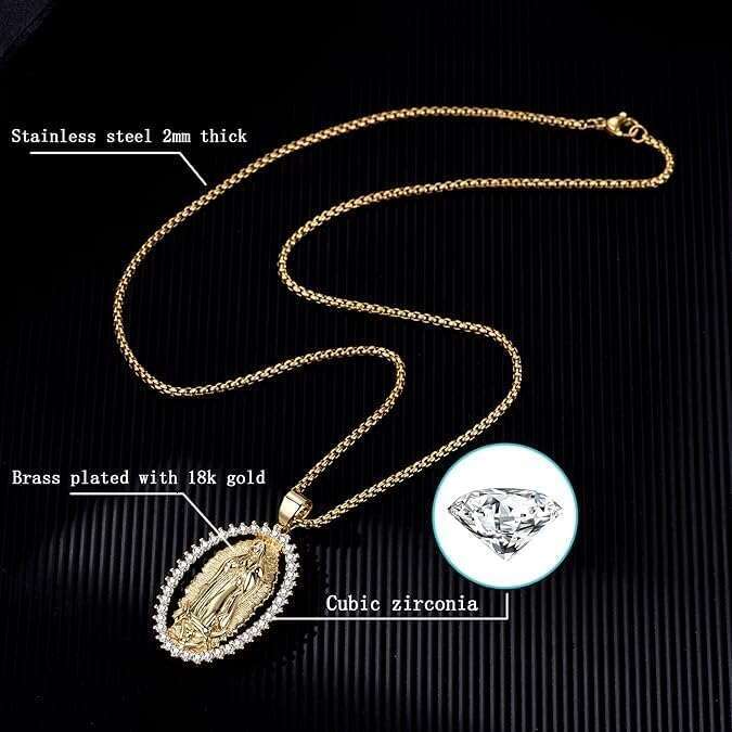 Gold Plated Virgin Necklace - Virgen De Mother Mary Our Lady of Guadalupe Pendant Amulet for Women Jewelry Gift