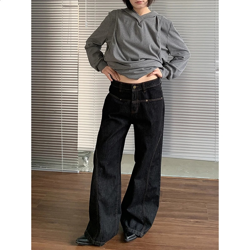 Blue Women Jeans High Waist Vintage Straight Baggy Denim Pants Strtwear Y2K American Style Wide Leg Trouser Z260313