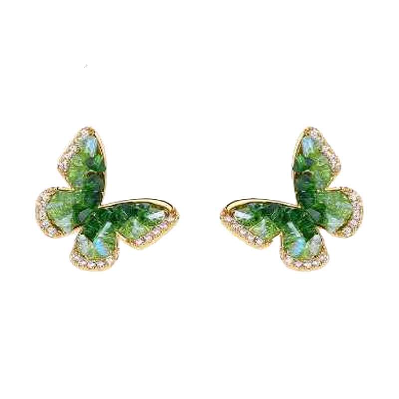 Green zircon butterfly earrings light niche simple women's versatile high beauty celebrity universal earrings butterfly necklace