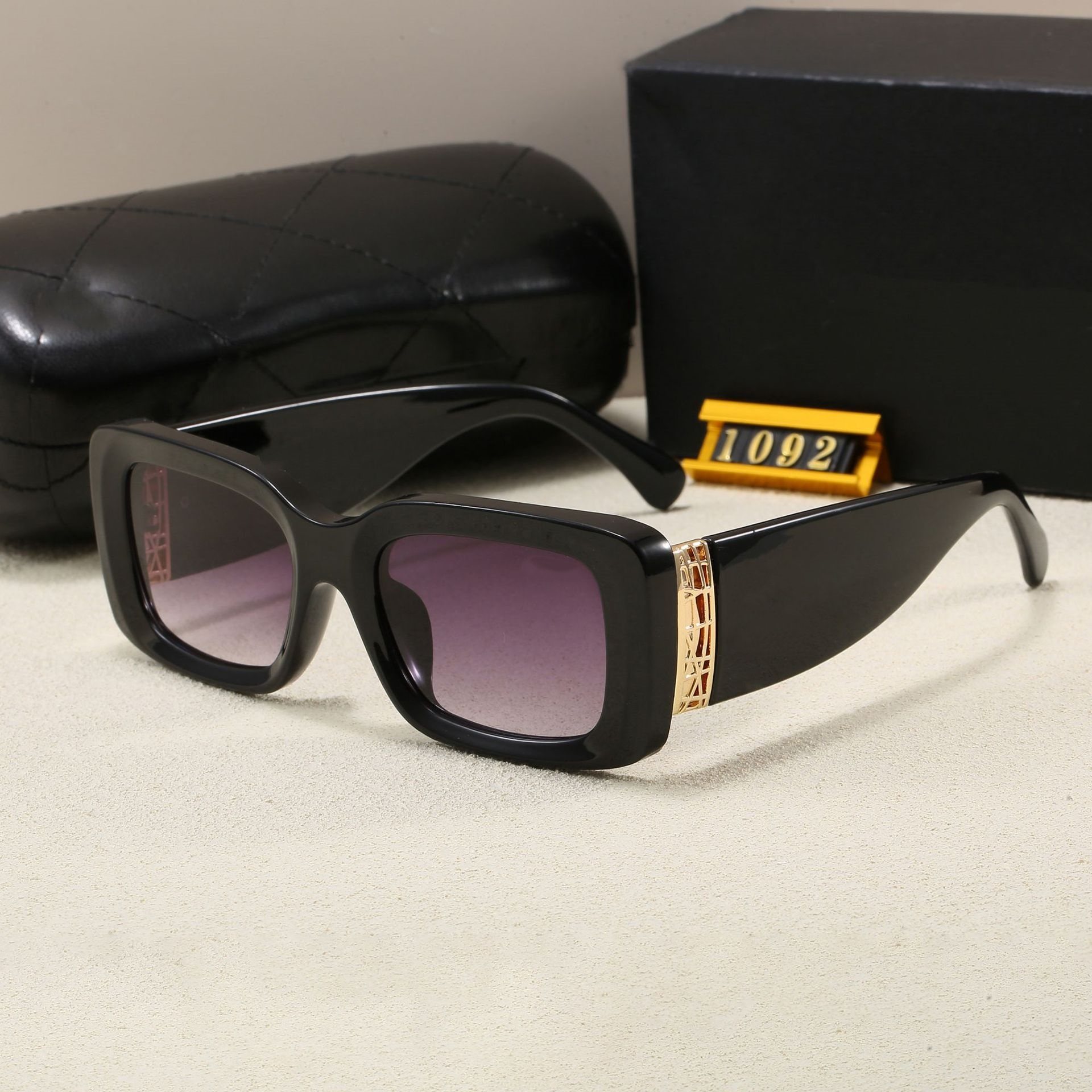 Square Designer Sunglasses Men - Black Gold Frame UV Protection Glasses With Box Y260207