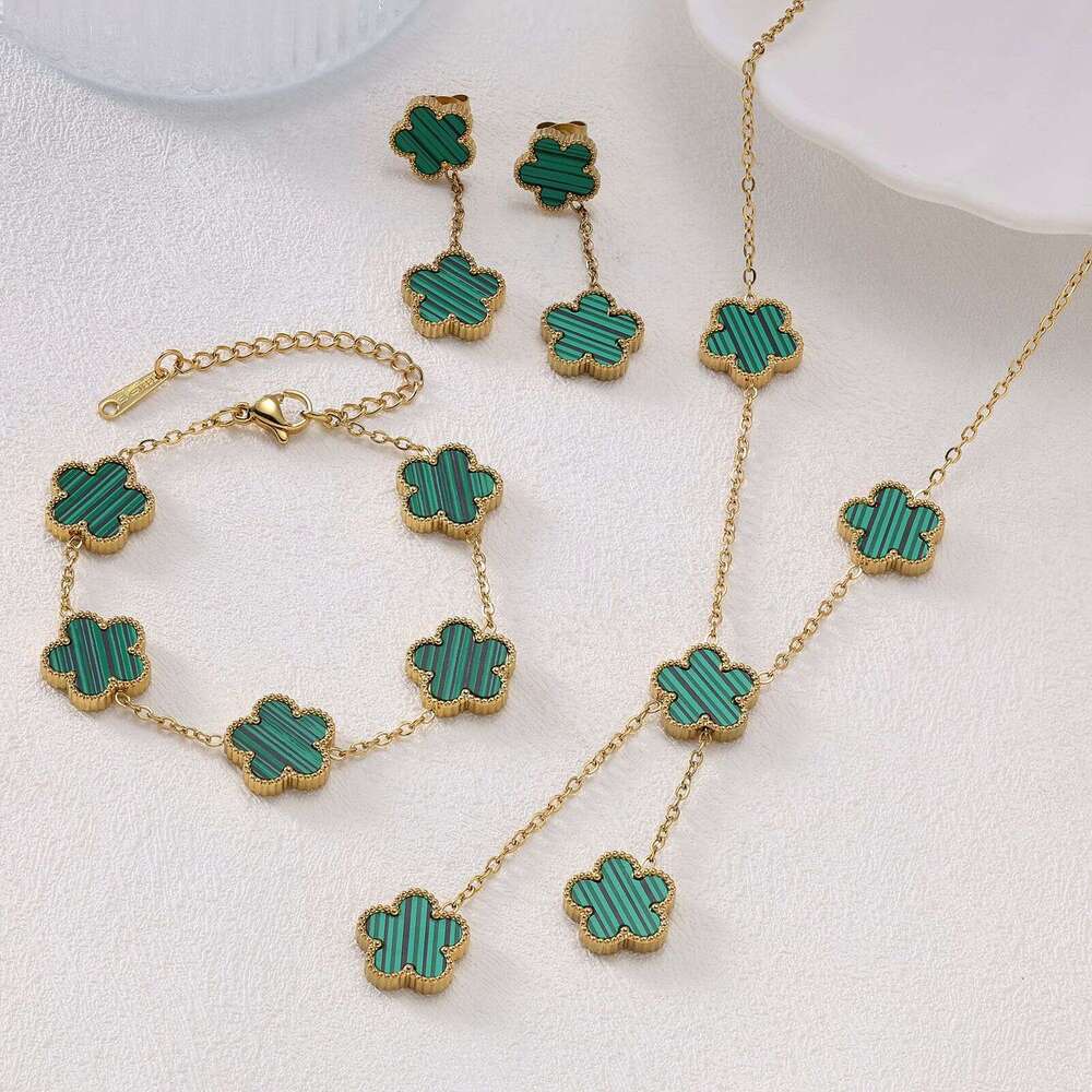 double sided leaf stainless steel jewelry earrings necklaces bracelets five leaf flower earring Bracelet Necklace factory five flower Mothers Day souv