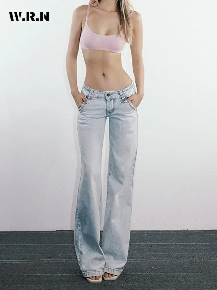 Ware Light Blue Low Waist Jeans Woman Streetwear American Vintage Denim Pants Female Casual Washed Straight Pantalons Mujer Z260313