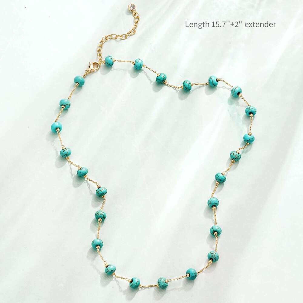 Created Turquoise Necklace for Women 14K Gold Plated Beaded Heart Choker Boho Necklaces Handmade Beach Summer Everyday Western Jewelry Gifts