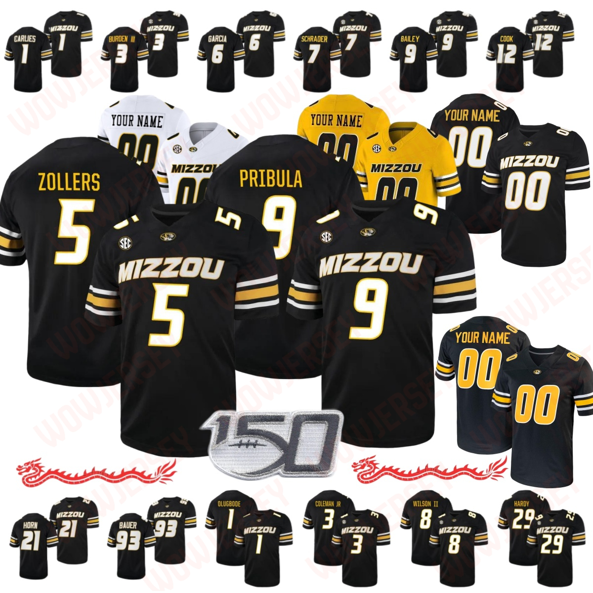 2025 MU Tigers Beau Pribula Matt Zollers Football Jersey Joshua Manning Marquis Johnson Kevin Coleman Jr. Zion Young Blake Craig Connor Weselman Cayden Green Roland
