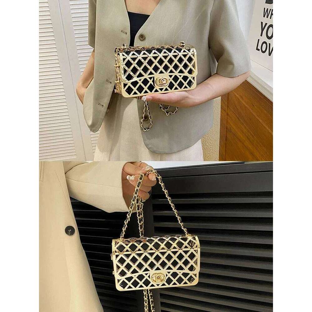 2024 Fashion Hollow Chain Crossbody Shoulder Trend Females Metal Designer Handbags Mini Shopper Square Bag