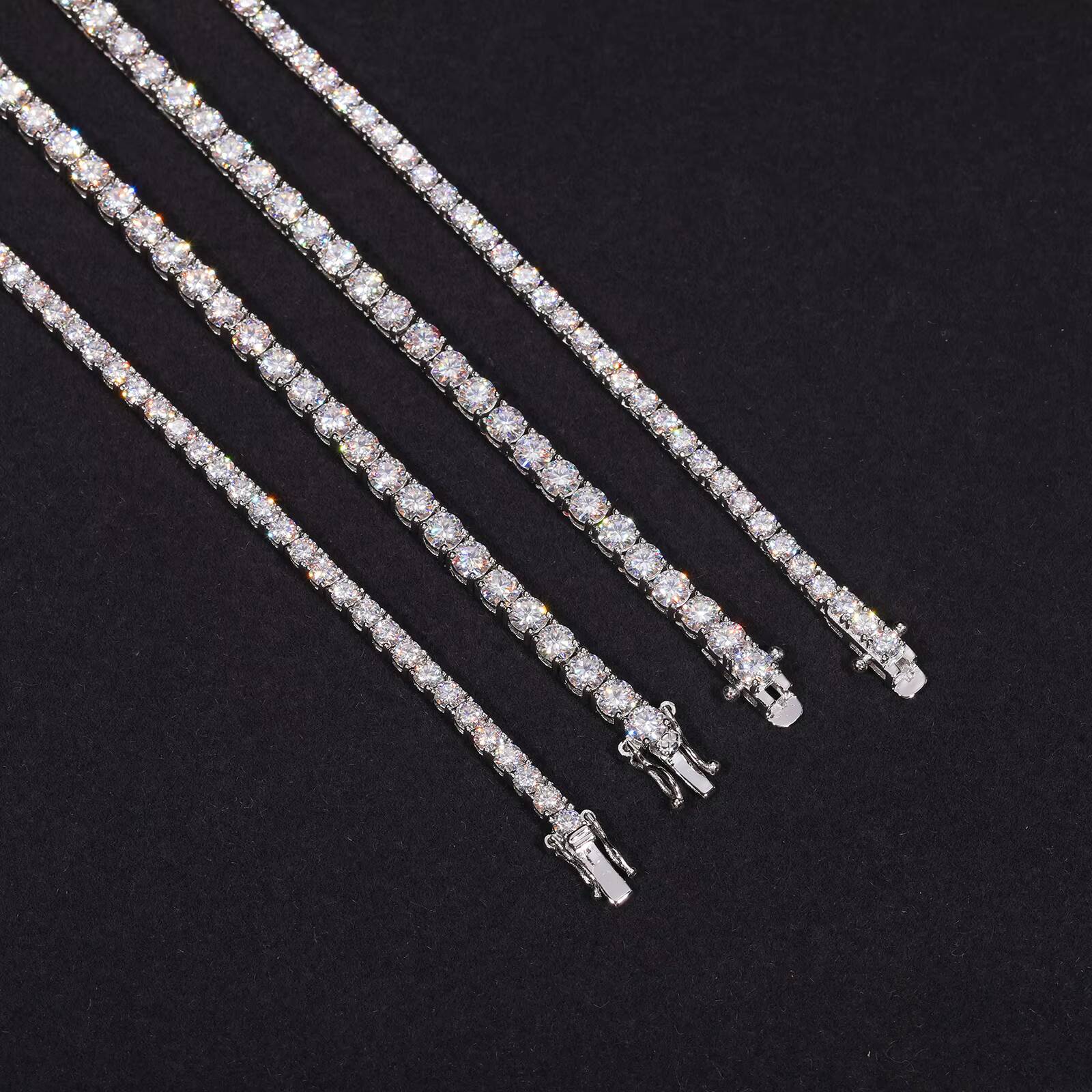 New Version Luxury Fine Jewelry Gift 2mm 3mm 4mm 5mm Lab Diamond S925 Silver Cluster Round VVS Moissanite Tennis Chain Necklace
