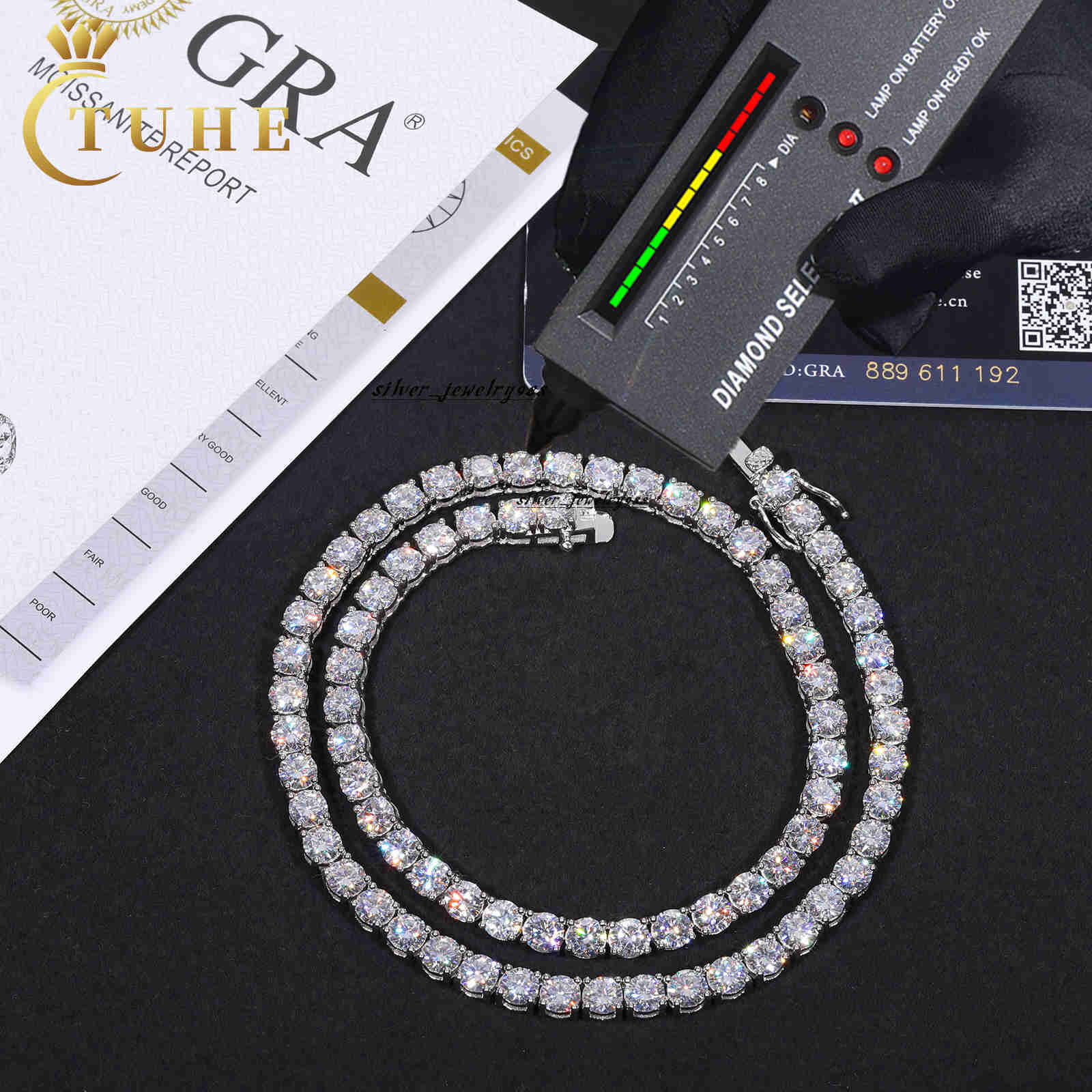 New Version Luxury Fine Jewelry Gift 2mm 3mm 4mm 5mm Lab Diamond S925 Silver Cluster Round VVS Moissanite Tennis Chain Necklace