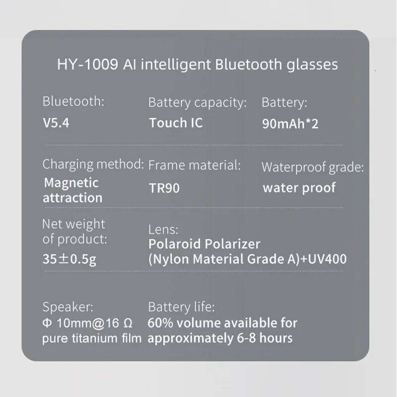 Hy1009 New AI Smart Translation Glasses Wireless 6.0 Stereo Bluetooth Headset Riding Foldable Touch Sunglasses 2025