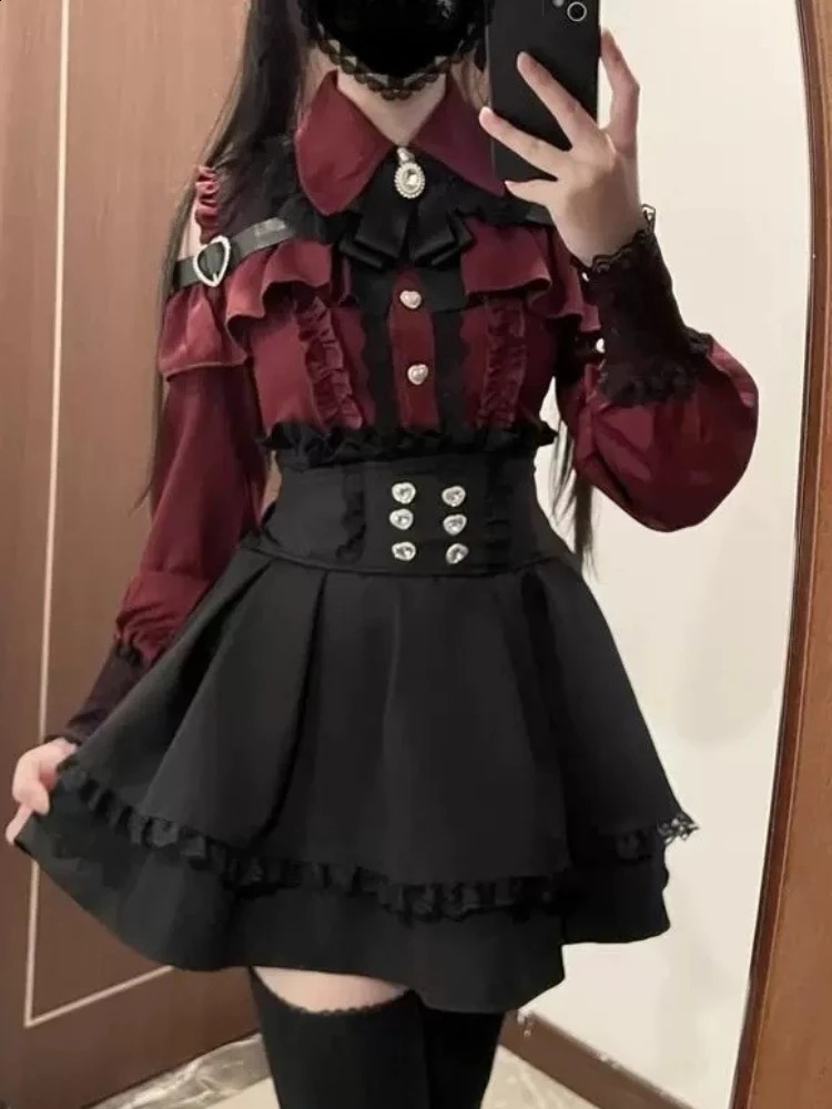 Sweet Lolita Vintage Suit Ruffles Cardigan Sexy Y2k Corset Vest Mini Skirts Autumn Korean Elegant 3 Piece Dress Sets 250823