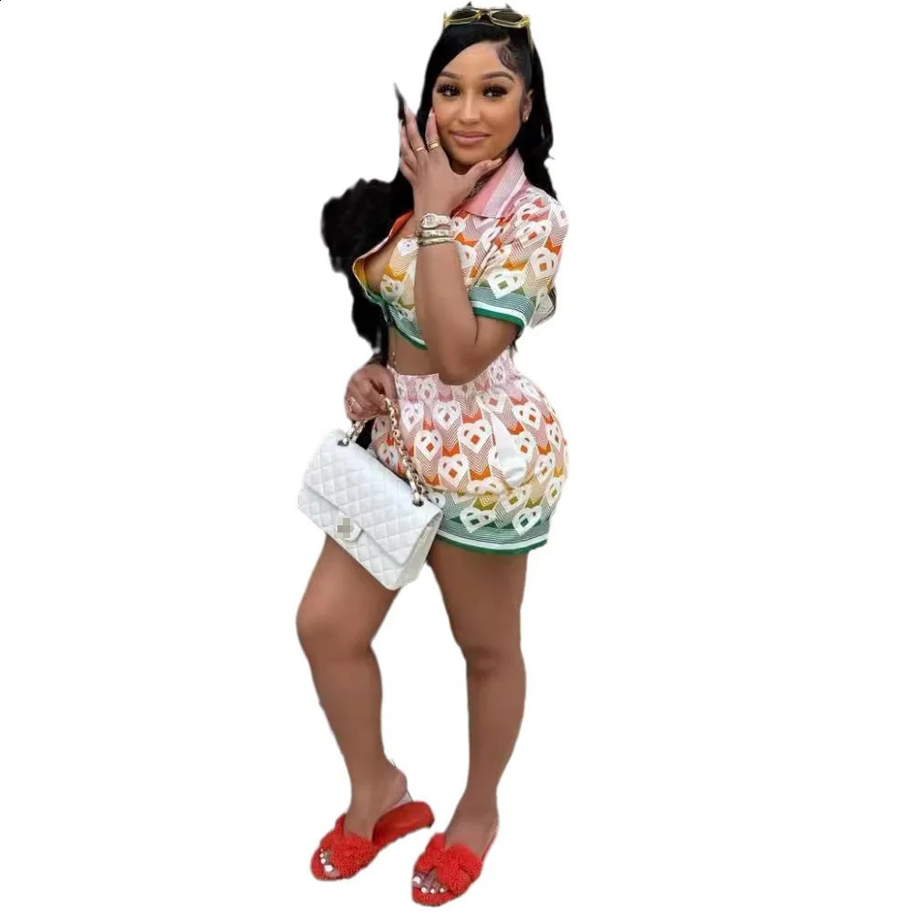 STYLISH LADY Letter Printed Sporty 2 Piece Set Women Short Sleeve Crop Top and Shorts Suits Summer Casual Street Outfits 250823