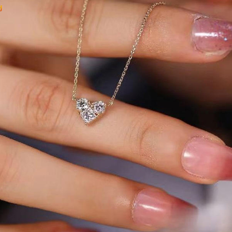 MT 3.2 CT Full Moissanite Heart Pendant Weddings Necklace,925 Sterling Silver 18k White Gold Simple Diamond 1.2 CT Princess Cut + 1 CT Round Cut * 2 W