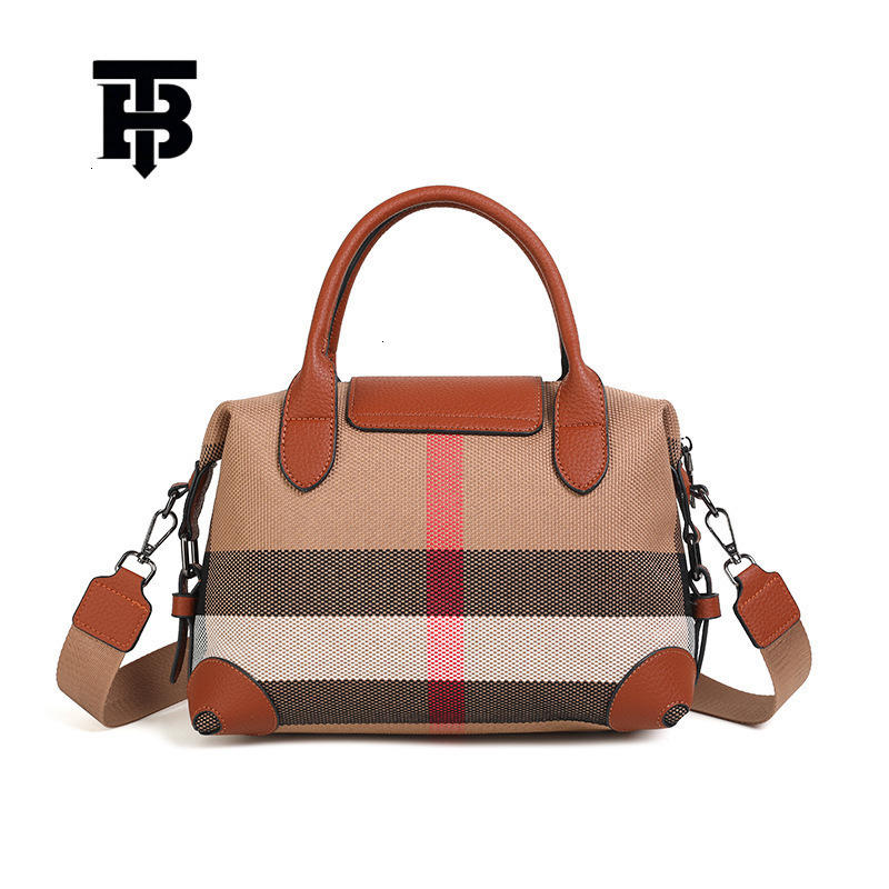 TB BHULAMTE Free Shipping Designer Luxury Women's Plaid Canvas Leather Splicing Versatile Handbag Fashion Flip Shoulder Crossbody Bag Shopping Ba