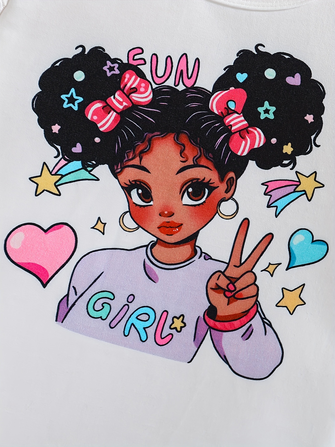 Girls' Set with Round Neck Bubble Sleeve Top & Bell Bottom Denim Pants white top - KJ1C4230A