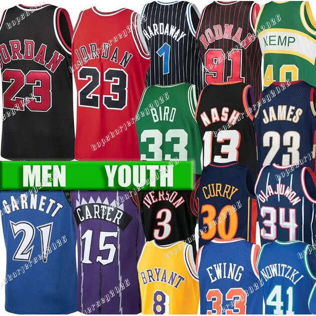 Classics Retro Basketball Jerseys Bryant Allen Iverson Dennis Rodman Larry Bird Tracyy McGrady Hardaway steve nash Shawn Kemp ed Men kids Jersey