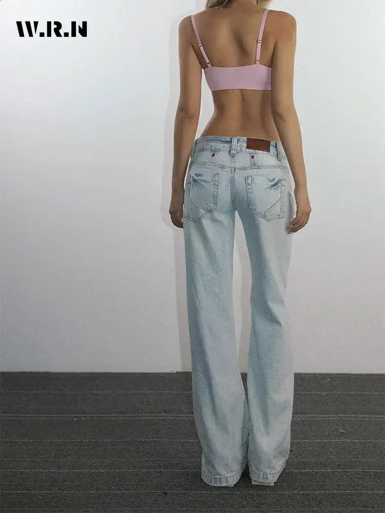 Ware Light Blue Low Waist Jeans Woman Streetwear American Vintage Denim Pants Female Casual Washed Straight Pantalons Mujer Z260313