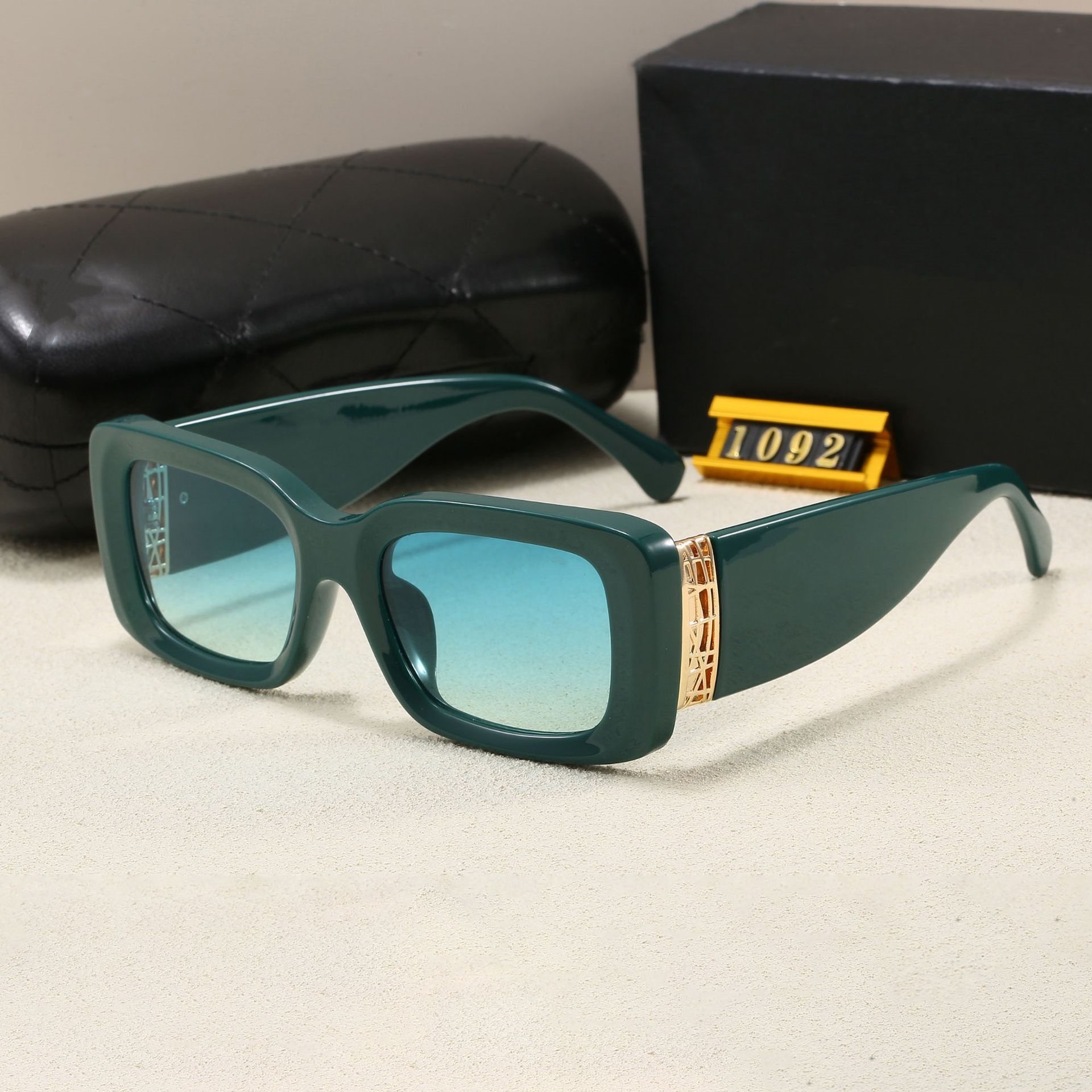 Square Designer Sunglasses Men - Black Gold Frame UV Protection Glasses With Box Y260207