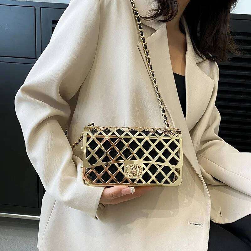 2024 Fashion Hollow Chain Crossbody Shoulder Trend Females Metal Designer Handbags Mini Shopper Square Bag