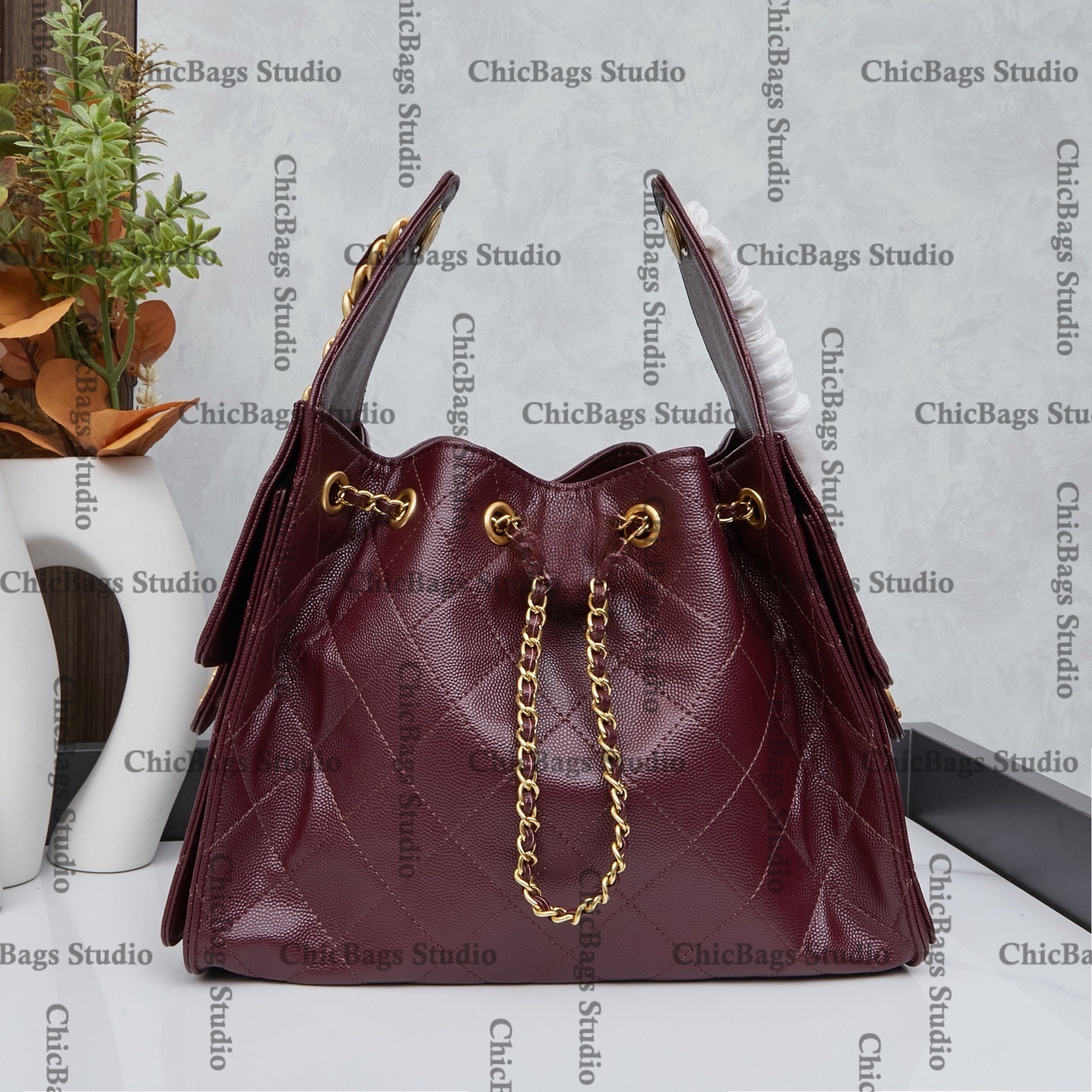 Designer Bag Womens Tote Bag Caviar Leather Hobo Bucket Shoulder Bag Grained Calfskin Large Capacity Lattice Quilted Handbag Drawstring Bag 25x20cm