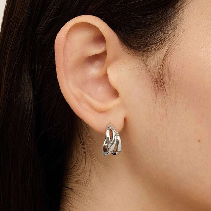 Wound wavy line C-shaped ear studs earrings woman gold earring Party Wedding Anniversary Gift hoop Earrings High Polished Fashion Jewelry