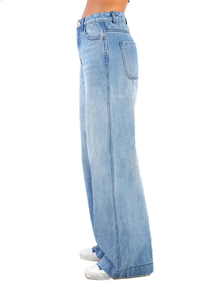 Women Jeans High Waist Wide Leg Pants with Pockets Casual Long Trousers Z260313