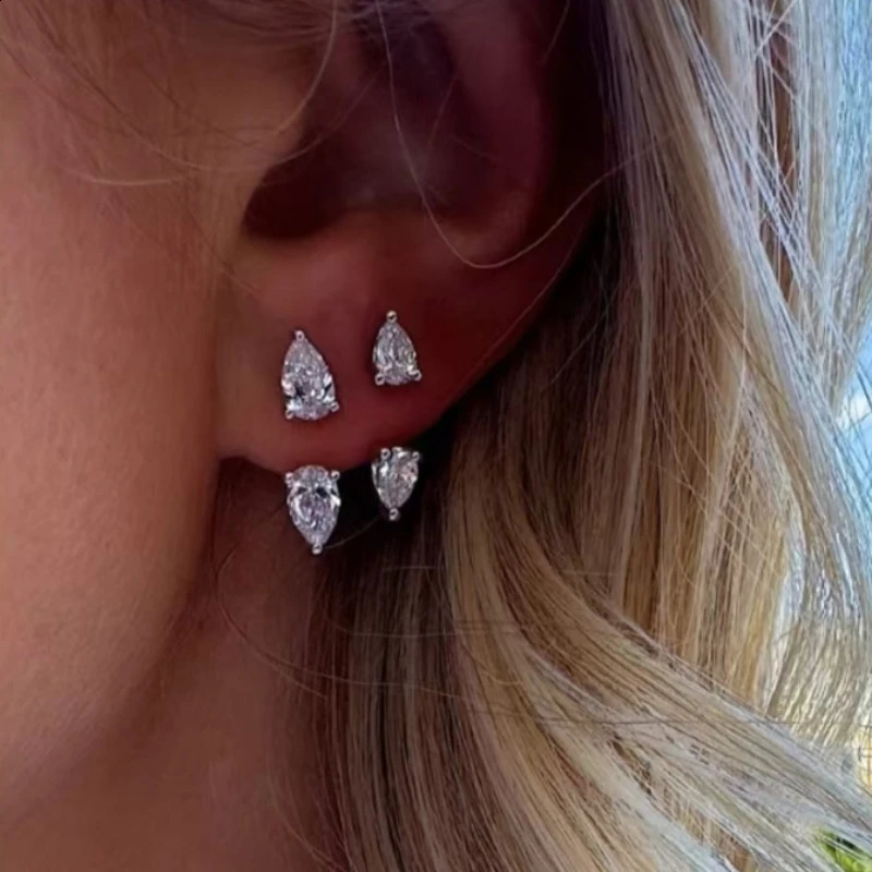 Front and Back Ear Waterdrop Zircon Cshaped Earrings for Women Stainless Steel Earring 250811