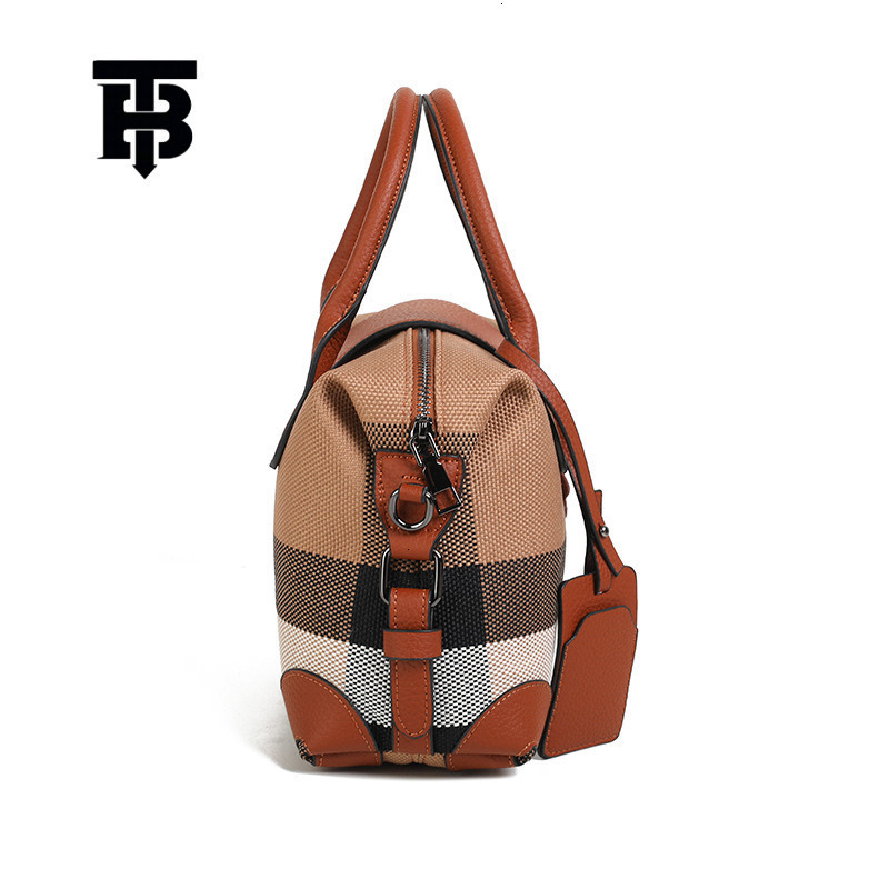 TB BHULAMTE Free Shipping Designer Luxury Women's Plaid Canvas Leather Splicing Versatile Handbag Fashion Flip Shoulder Crossbody Bag Shopping Ba