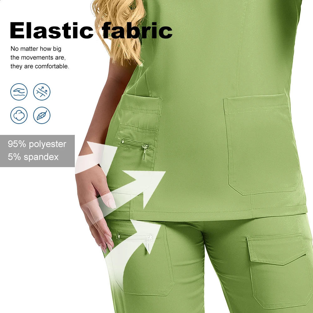 Nurse Uniform Quick Dry Pet Grooming Workwear Doctor Scrubs Sets Operating Room Gown Short Sleeve Elastic Pants 250823