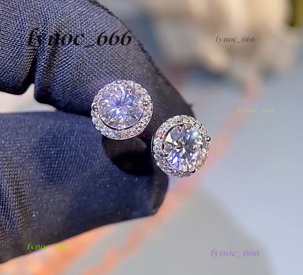 Luxury 925 Sterling Silver 1ct Moissanite Four Claw Round Surround Diamond Stud Earrings Fashion Elegant Wedding Party Jewelry
