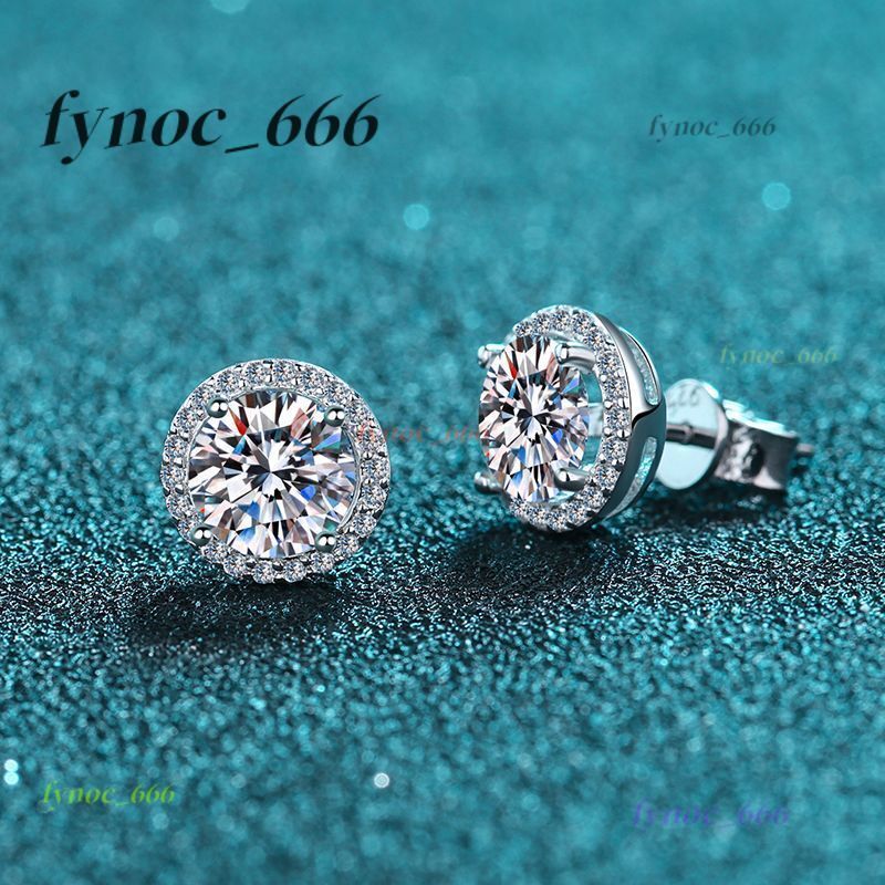 Luxury 925 Sterling Silver 1ct Moissanite Four Claw Round Surround Diamond Stud Earrings Fashion Elegant Wedding Party Jewelry