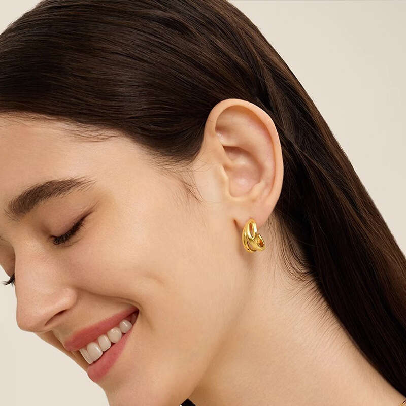 Wound wavy line C-shaped ear studs earrings woman gold earring Party Wedding Anniversary Gift hoop Earrings High Polished Fashion Jewelry