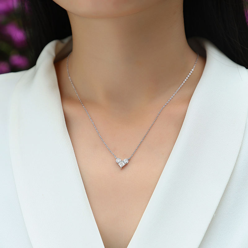MT 3.2 CT Full Moissanite Heart Pendant Weddings Necklace,925 Sterling Silver 18k White Gold Simple Diamond 1.2 CT Princess Cut + 1 CT Round Cut * 2 W