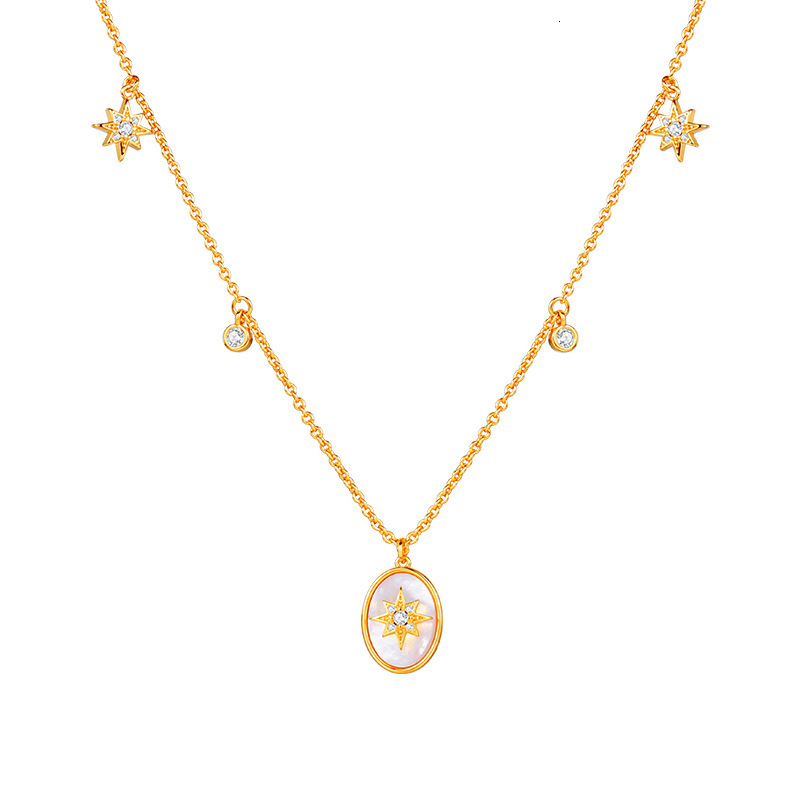 Real Gold Plated Dia Inlaid Mother-of-Pearl Oval Necklace Light High-End Clavicle Chain Palace Style Women's Jewelry - view 5