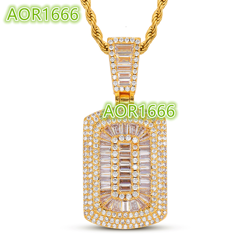 Hip Hop Full Diamond Pendant Charming Baguette Stone Rope Chain Pendant 18K Gold Plated Iced Out Necklace Jewelry