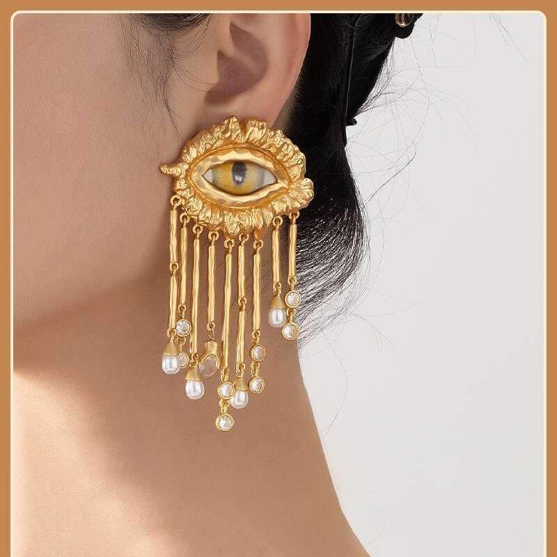 Tassel unique eyes Long chain multiple pendant earrings high end luxury designer earrings jewelry