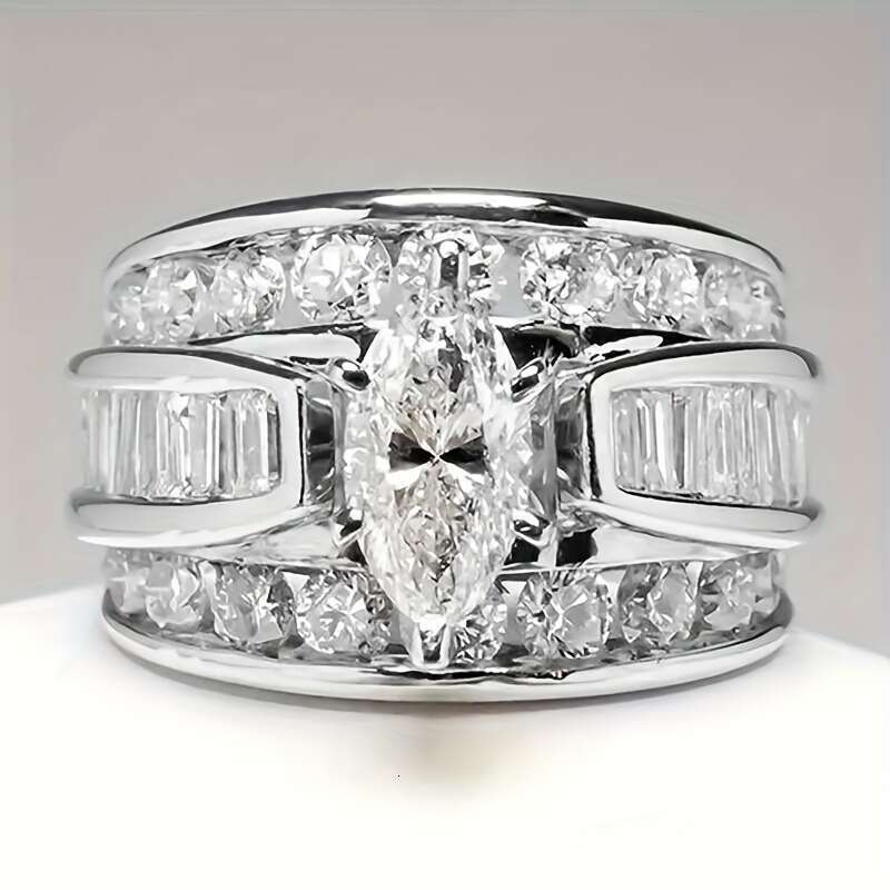 lady's ring set with zircon ring jewelry woman classic accessories White Gold Wedding high quality ring diamond ring consecutive rings engagement