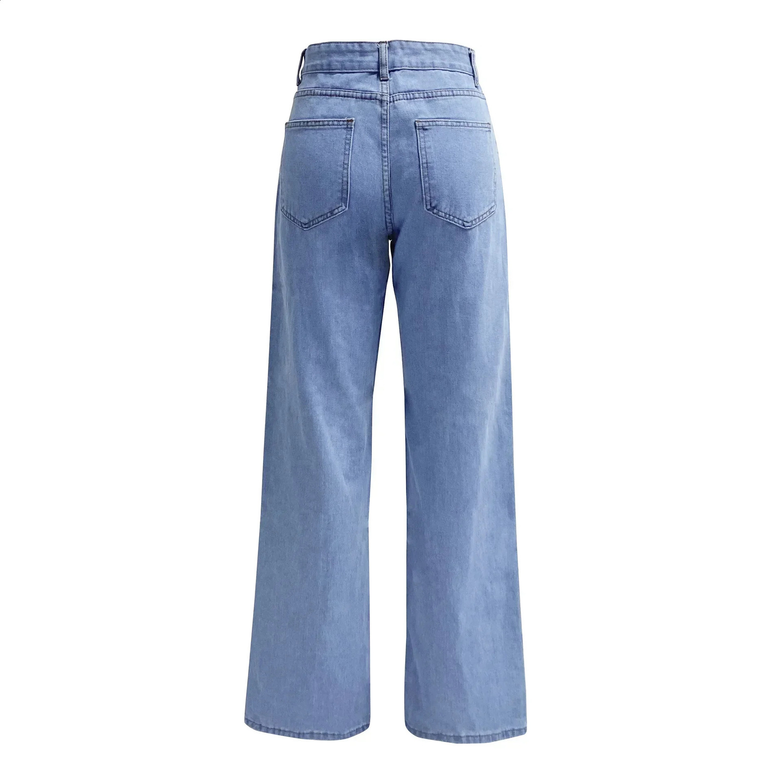Denim Jeans Women Straight Pants Washing High Waist Loose Pockets Basics Ankle Length Y2k Blue Strtwear Slight Strech Z260313