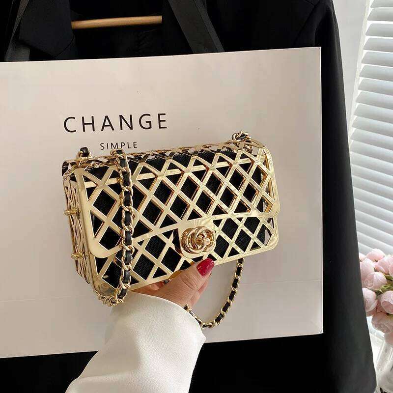 2024 Fashion Hollow Chain Crossbody Shoulder Trend Females Metal Designer Handbags Mini Shopper Square Bag
